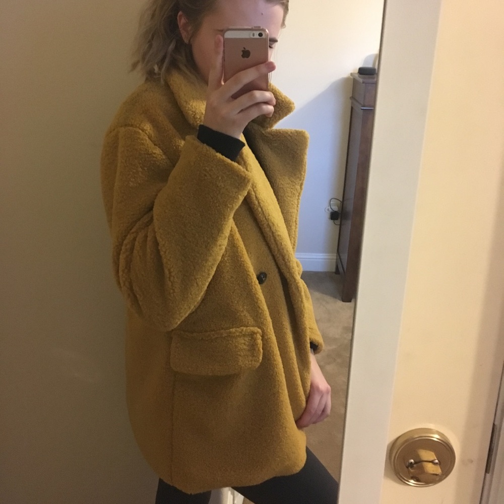 BP. Yellow Faux Shearling Double Breasted Teddy